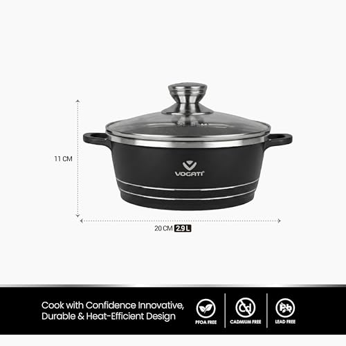 VOGATI CLASSIC SINGLE SERIES 20CM CASSEROLE TITANIUM GRANITE COATING NON STICK WITH GLASS LID-COOKWARE -POT- (100% PFOA FREE) (2.9 Litres)