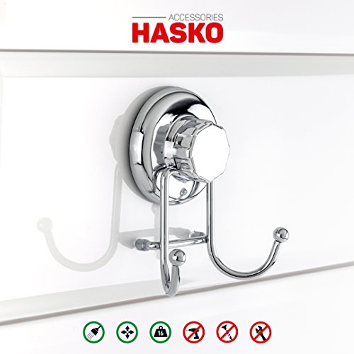 accesorios hasko - potente soporte de gancho con ventosa al vacío - organizador para toalla, albornoz y lufa - ganchos fuertes de acero inoxidable para baño y cocina, almacenamiento de colgador de toallas, cromado 