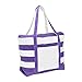 DALIX Striped Boat Bag Premium Cotton Canvas Tote in Purple