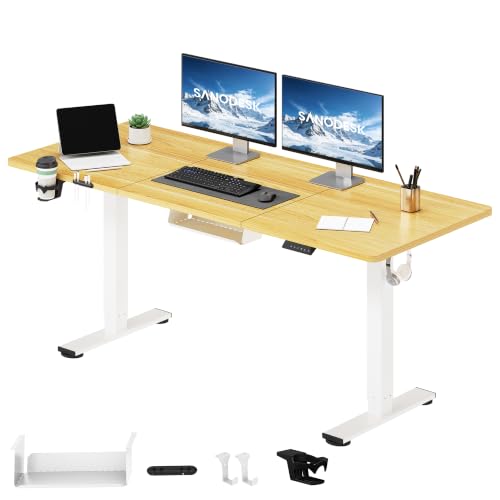 SANODESK Höhenverstellbarer Schreibtisch 160 x 60 cm mit Memory-Funktion, Elektrischer Steh-Sitz Tisch für Heimbüro, Ergonomischer Computertisch mit M
