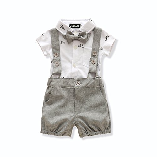 Ferenyi US Baby Boys Bowtie Gentleman Romper Jumpsuit Overalls Rompers (7-12 months, Gray 6)