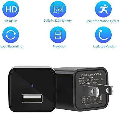 Hidden Camera, Hoicmoic Spy Camera Mini 1080P HD Camera USB Wall Charger Video Recorder Real-time Remote Nanny Camera with Motion Detection for Home Office Hotel Security (32G SD Card Included)