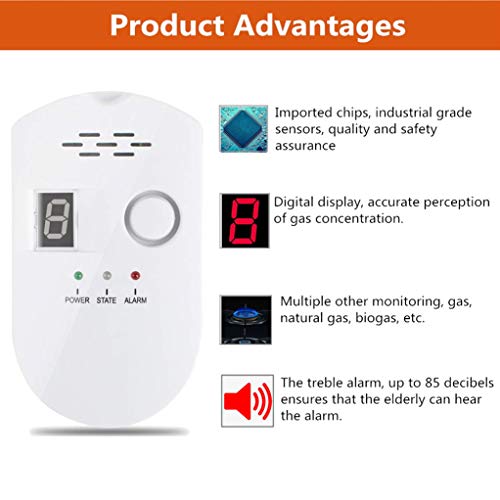 Natural Gas Detector, Home Gas Alarm, Gas Leak Detector,High Sensitivity LPG LNG Coal Natural Gas Leak Detection, Alarm Monitor Sensor for Home Kitchen
