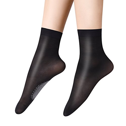 10 Pairs Silky Anti-Slip Cotton Socks, Sheer Ankle High Tights