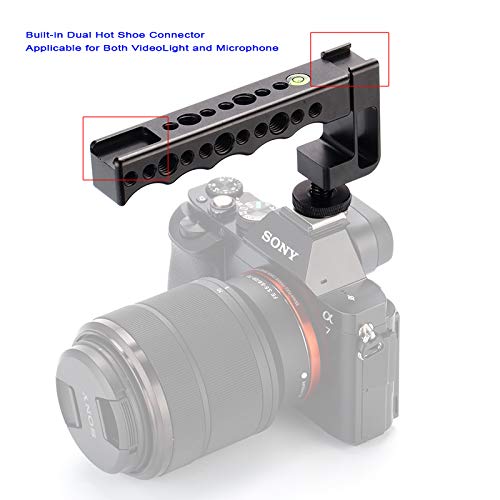 WEIHE Aluminum Alloy Camera Handle Grip with Dual Hot Shoe for Flashlight or Microphone 1/4 and 3/8 Screw