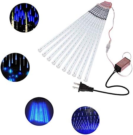 30cm 10 Tube LED Meteor Shower Rain Lights 360 LED Raindrop Lights Outdoor Icicle Lights for Wedding Party Holiday Xmas Tree (30cm, Blue)