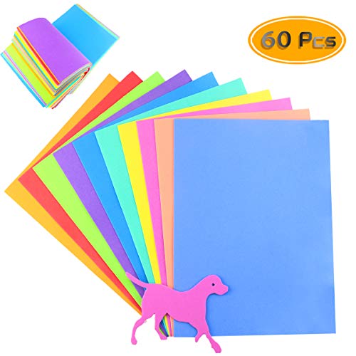 BcPowr 60PCS EVA Craft Foam Sheets, Foamie Sheets Rainbow Foam Handicraft Sheets Colorful Crafting Sponge For Arts DIY Projects, Classroom, Scrapbooking, Parties(10Color, 11