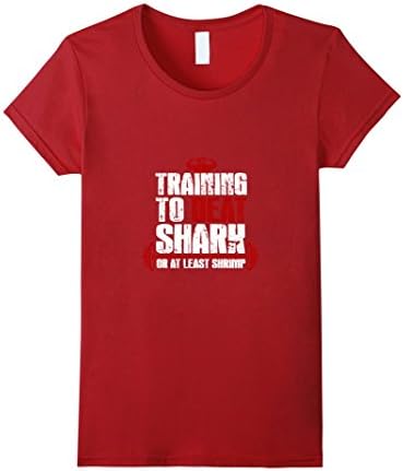 Womens TRAINING TO BEAT SHARK Tshirt Small Cranberry
