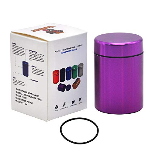 Stash Jar - Airtight Smell Proof Durable Multi-Use Portable Metal Herb Jar Container. Waterproof Aluminum Screw-top Lid Lock Odor -Purple