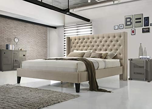 Altozzo Alt-K6512-Bge Pacifica Tufted Upholstered Platform Contemporary Bed, King, Beige