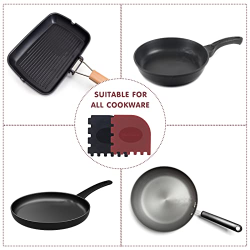 TMEDW Grill Pan Scraper, Cast Iron Scraper with Built-in Magnet and Thumb Rest, Durable Pot Scraper, Pan Scraper Plastic for Cast Iron Skillets, Grill Pan, Griddles and More, Red and Black, 4 Pack