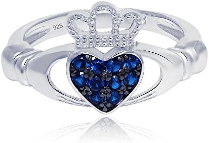 Sterling Silver Claddagh Promise Ring For Her with Simulated Blue Sapphire, 11mm (6)