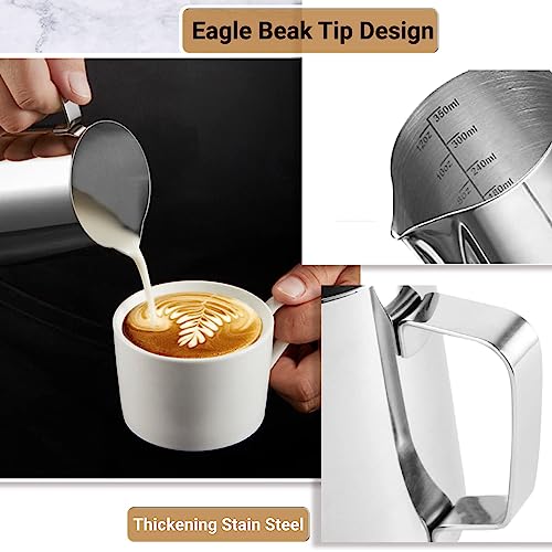 Milk Frothing Pitcher, 350ml/600ml (12oz/20oz) Milk Frother Cup Stainless Steel Jug Steaming Pitcher, Milk Coffee Cappuccino Latte Art Barista Steam Pitchers Milk Jug Cup with Decorating Pen