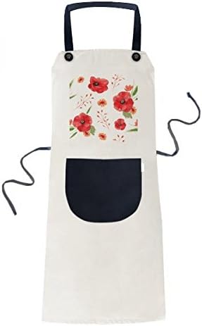 Watercolour Flowers Corn Poppy Ears Cooking Kitchen Beige Adjustable Bib Apron Pocket Women Men Chef Gift