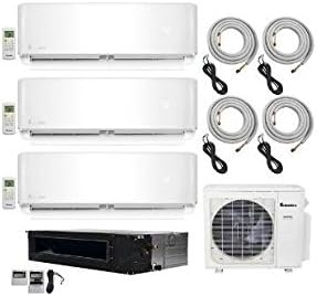 Klimaire 4-Zone Multi-Split 36000 BTU Inverter Heat Pump 3X9000 Btu Wall Mount &amp; 1X18000 Ducted Recessed Fan Coils - 208-230V