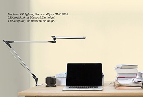 Ebyphan Metal Architect LED Desk Lamp,Adjustable Swing Arm Task Lamp,Dimmable Drafting Table Lamp with Clamp,3 Levels Light Switch,Modern Touch Control,12W,Silver - Thumbnail 3