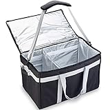Insulated Food Delivery Bag with Adjustable Divider | Hot and Cold Grocery | Thermal Catering Tote Bags | Large Commercial Pan Carrier | Reusable Shopping Cooler Warmer | Uber Eats Ubereats Doordash