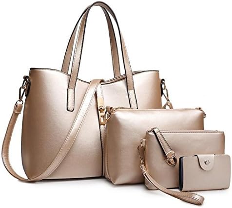 TianHengYi 4 Pieces Bag Set Women's Fashion PU Leather Shoulder Bag Top Handle Handbag Cross-body Satchel Gold