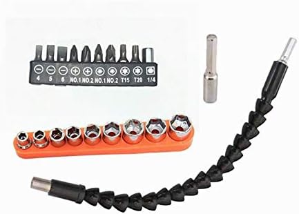 Tsuciaフレキシブルシャフト 柔らかさユニバーサルシャフト 接続 六角 電動 ソケットレンチ工具 ハードウェアツールドリルアクセサリ 4セット組み フレキシブルシャフトx1本 ビットx10個 ビットホルダー 1本 六角ソケットx9個