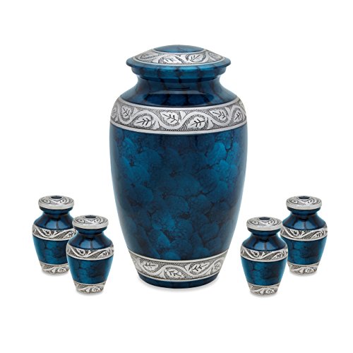 Middleton Blue Adult Urn with 4 matching keepsake token urns