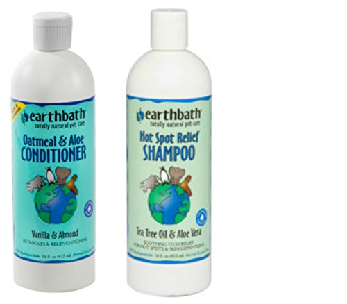 Earthbath Hot Spot Relief Tea Tree Oil and Aloe Vera Shampoo for Dogs and Cats, 16 oz, and Earthbath Oatmeal and Aloe Conditioner for Dogs and Cats, Vanilla and Almond Scent,16 oz Earthbath Hot Spot Relief Tea Tree Oil and Aloe Vera Shampoo for Dogs and Cats, 16 oz, and Earthbath Oatmeal and Aloe Conditioner for Dogs and Cats, Vanilla and Almond Scent,16 oz