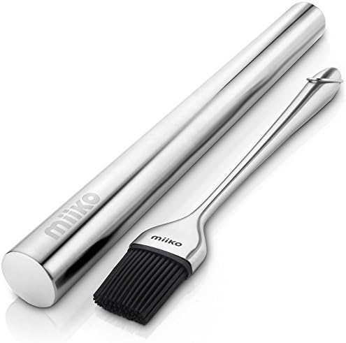 French Rolling Pin &amp; Pastry Brush by MiiKO | Large Non-Stick Metal Design, Great for Pastry &amp; Fondant - The Perfect Kit for Creative Bakers - 15.8" x 1.5" Roller