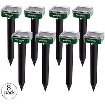 VENSMILE 8 x Mole Repellent Solar Sonic Mole Repeller Gopher and Vole Chaser Spike Deterrent Traps Control Groundhog Away from Lawn and Garden (8)