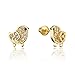 14k Gold Plated Brass Chick Cubic Zirconia Screwback Baby Girls Earrings with Sterling Silver Post