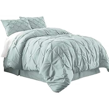 Chezmoi Collection Berlin 3-Piece Pintuck Pinch Pleat Bedding Comforter Set (King, Seafoam Green)
