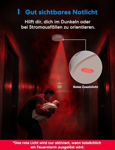 Meross Matte Smoke Detector Connected with MSH450 Hub, Smart Fire Alarm with App Alarm, Red LED Escape Light, WiFi Smoke Alarm with Apple Home, Alexa, Home Assistant, EN14604 Compliant, Set of 6