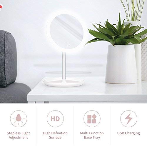 ELEHOT Makeup Mirror 5X Magnifying Lighted Desktop Vanity Mirror Adjustable Height Cosmetic Magnification with Lights Wireless Tabletop Mirror Rotates 360° - Thumbnail 6