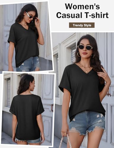 PASUDA T-shirts Women Short Sleeve Blouse V Neck Women Summer T-Shirt Elegant Loose Basic Top Solid Color T Shirts Blouse Casual Shirts Comfortable Tee
