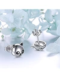 Pendientes de plata de ley 925 hipoalergénicos, diseño de oso panda, gato, conejo, para mujeres y niñas, regalo de cumpleaños