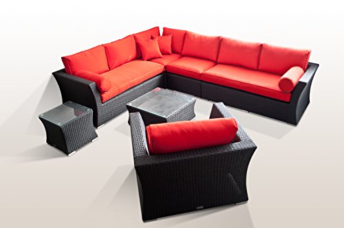 Ragnarök-Möbeldesign PolyRattan - Deutscher Hersteller - 8 Jahre GARANTIE - Lounge Aluminium Gartenmöbel Glas Polster SCHWARZ Rostfrei Sofa – Bild 4