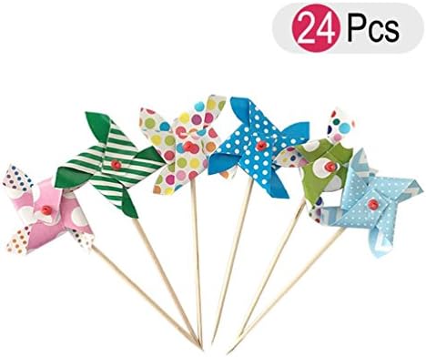 2x24Pcs Mini Windmill Cupcake Toppers Picks Party Decorations Evnent Party Favors