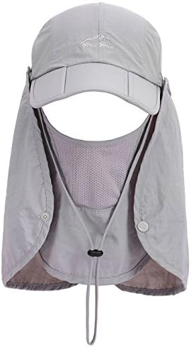 Miehana Baseball Cap UV Quick-Drying Outdoor Sun Hat w/Neck Flap & Face Cover,Light Grey