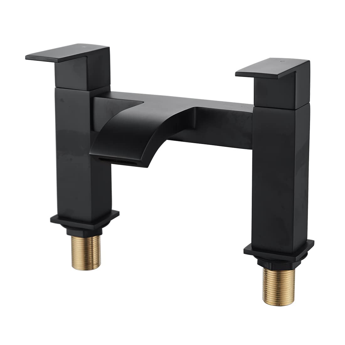 Bath Mixer tap,Luckyhome Waterfall Tub Taps Square Bathroom Bath Tap Brass Mixers Faucet Chrome（Black）