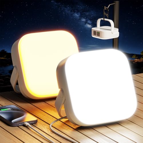 Eventek Pack of 2 Camping Lamps, 4000 lm, 10000 mAh Super Brightness Camping Light Up to 100+ Hours & 4 Light Modes, IP65 Waterproof Portable Rechargeable Camping Lamp for Tent, Emergency