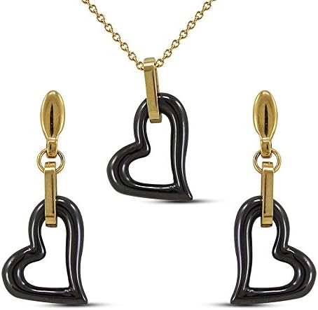 Dolly Jewels Heart Shape Black Colour Alloy Gold Plated Pendant with Chain Special for Valentine Day
