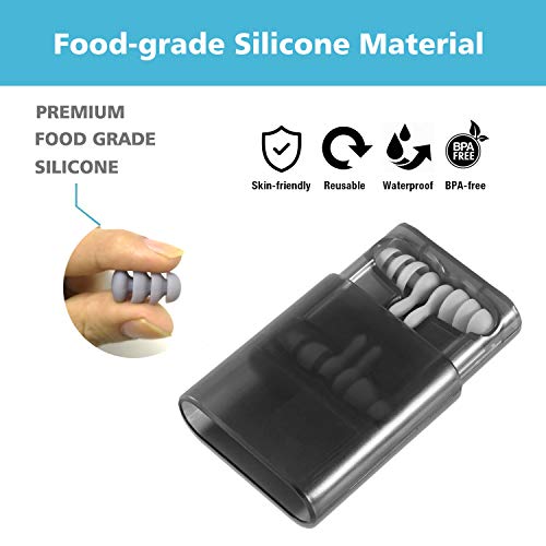 Reusable Silicone Ear Plugs, ONE PIX Waterproof Noise Cancelling Earplugs for Sleeping, Swimming, Concerts, Airplanes and More - 4 Pair Gray
