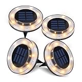 Solar Ground Lights,Newest Design Solar Disk Lights Outdoor, Waterproof Patio Garden Pathway In-Ground Lights - Warm White(4 Pack)