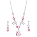 Girls Cute Owl Pink Purple Enamel Beaded Silver Tone Necklace Earrings Set