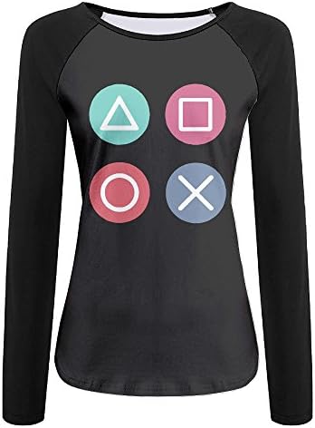 Women Playstation Vintage Icon Casual Crew-Neck T-Shirt With Long Sleeves
