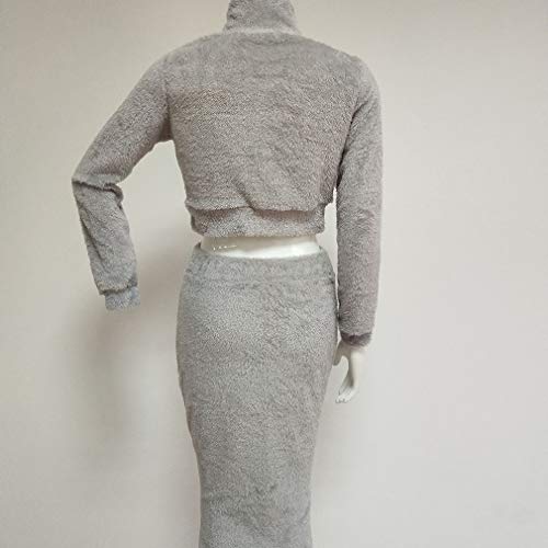 Meolin Women 2PCS Sweater Skirt Set Autumn Winter Long Sleeve Cropped Top and Pencil Skirt Knitted Suit,Gray,XL - Thumbnail 3