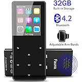 MP3 Player with Bluetooth 4.2, Fauna 32GB Portable Lossless Sound Metal Music Player with Internal Speaker, FM Radio Armband Pedometer Voice Recorder Touch Button, Support up to 128GB, Gift Packing