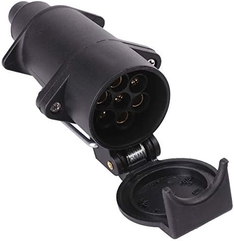AOHEWEI 7 Pin Wiring Trailer Socket 7Pin Towing Towbar Plastic 12V Connector Car Female for Electrical Caravan Truck Van or other Commercial Vehicles with Hook and Cover (Rubber (boot))