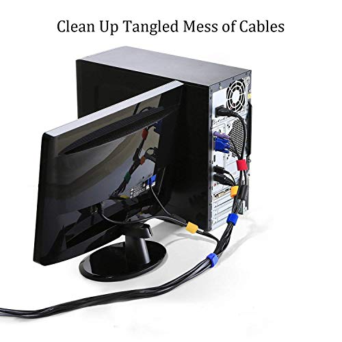 100 PCS Reusable Cable Management Ties, Black Fastening Cable Ties,Microfiber Cloth Hook Loop Cord Ties,Wire Organizer Cord Rope Holder 7.9 Inch