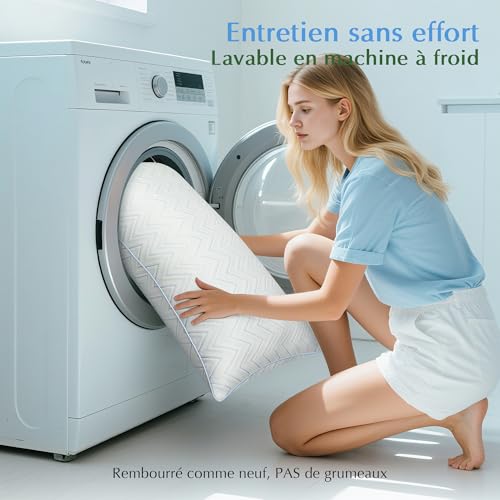 TESQ Pillow 65 x 65 cm Set of 2 Soft and Breathable Pillows, Filling 70% 7D and 30% 1.33D Polyester Fibre, Comfort and Balanced Support, Suitable for All Sleeping Positions