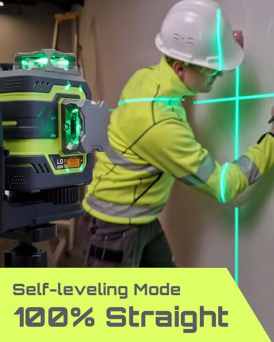 LasGoo LG-3DM Green Beam Laser Level, Self-Leveling 3x360° for Construction & Picture Hanging, Built-in 5200mAh Rechargeable Battery, Type-C Cable, Magnetic Swivel Mount Included
