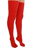 YogaColors White Cotton Solid Thigh-High Heart Sock (Red)